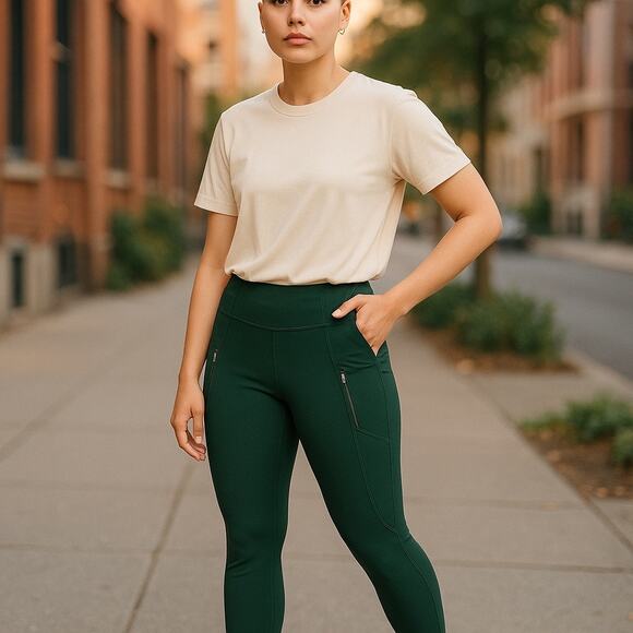 Athleta Leggings with Zippers Green Small - Picture 1 of 4